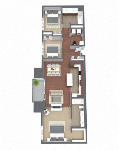 Floor plan for 3 beds, 2 baths, 1402 sqft